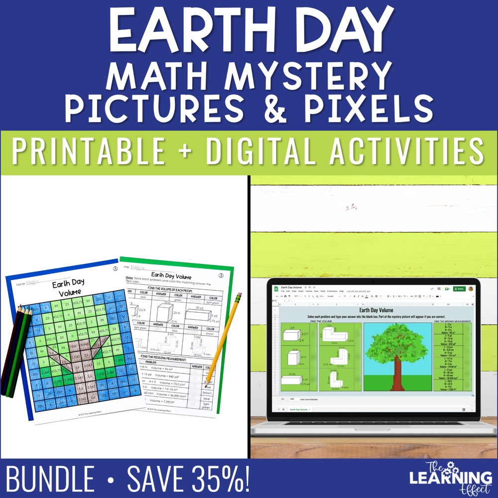 Earth day math activities mystery picture & pixel art bundle | measurement