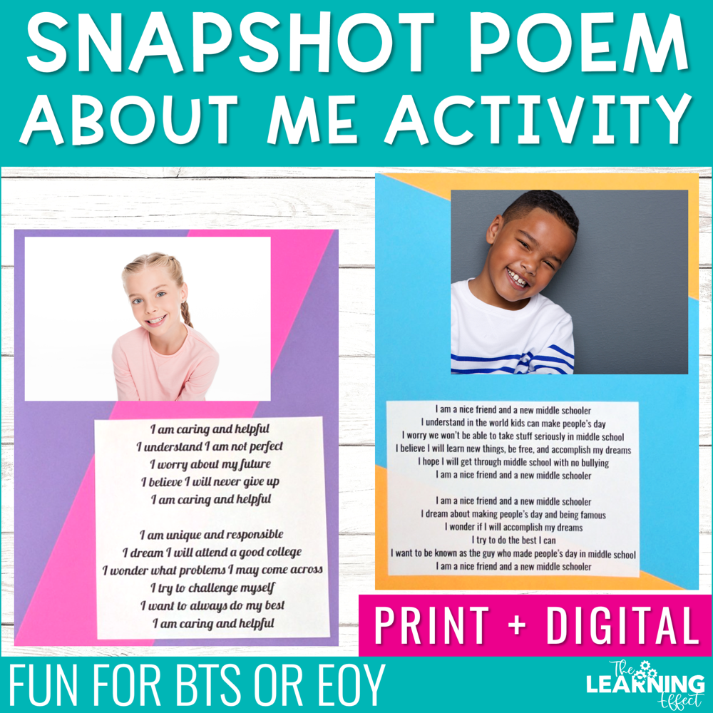 Student Snapshot Poem All About Me Activity End of the Year Back to