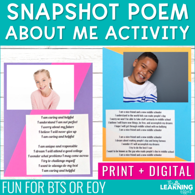 Student Snapshot Poem About Me Activity