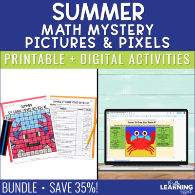 Summer Math Activities Mystery Picture and Pixel Art BUNDLE | Print + Digital