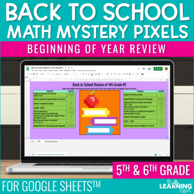 Back to school math review activities digital pixel art | 5th & 6th grade