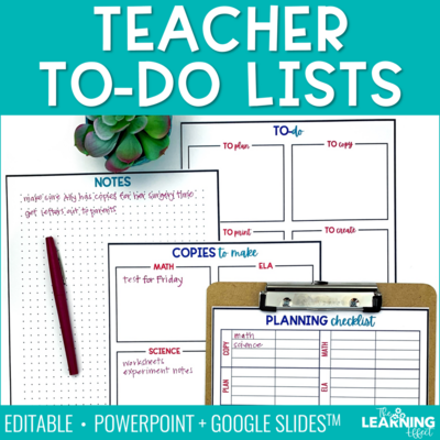 Teacher To-Do Lists Editable | Printable and Digital