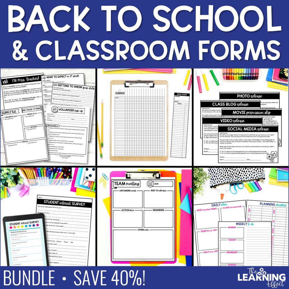 Back to School and Classroom Forms & Printables