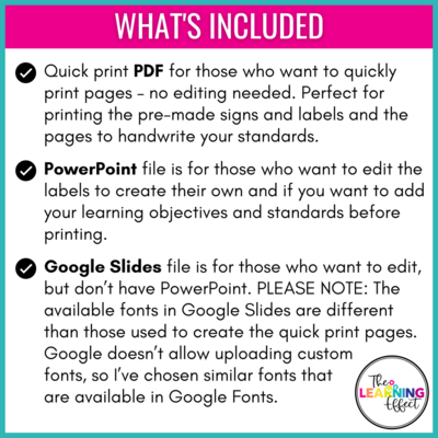 Learning Objective Display Labels