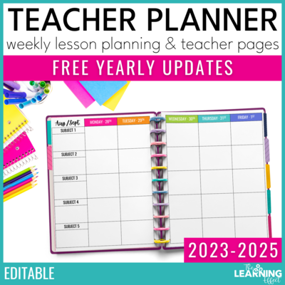 Editable Weekly Teacher Planner Templates 2023-2025