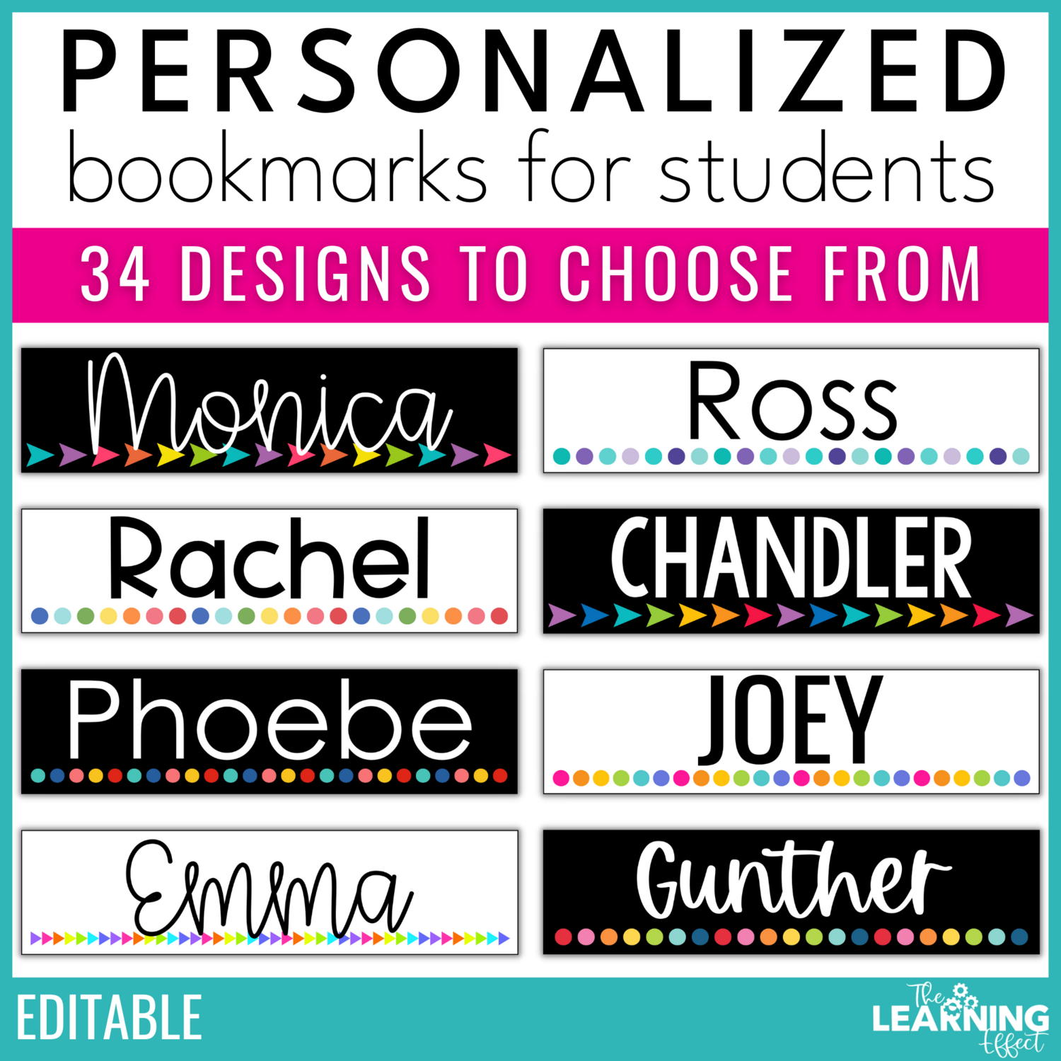 Editable Personalized Bookmarks or Desk Name Tags Plates | Student Gift