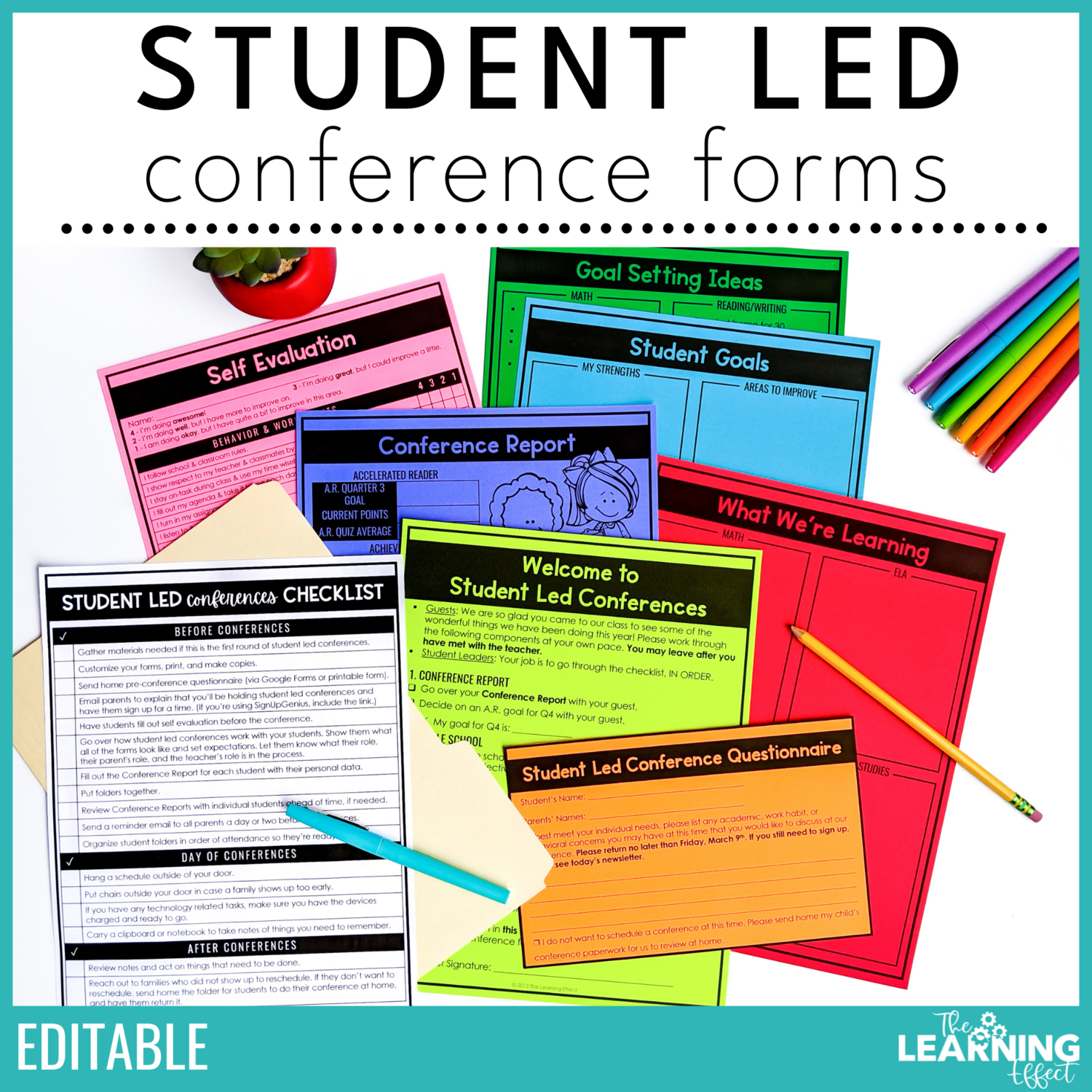 Student Led Parent Teacher Conference Templates | Editable Printable Forms