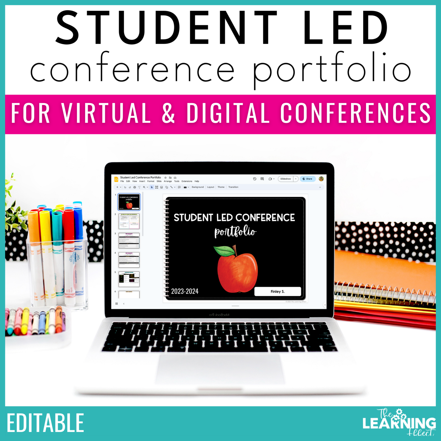 Student Led Conference Google Slides | Editable Digital Portfolio Virtual Forms
