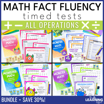 Math Facts Fluency Addition Subtraction Multiplication Division Timed Tests | BUNDLE