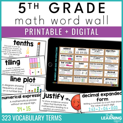 5th Grade Math Word Wall | Printable Cards and Digital Google Slides