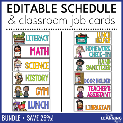 Visual Schedule Cards and Classroom Jobs Editable BUNDLE