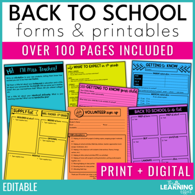 Back to School Form Templates | Editable Printable and Digital