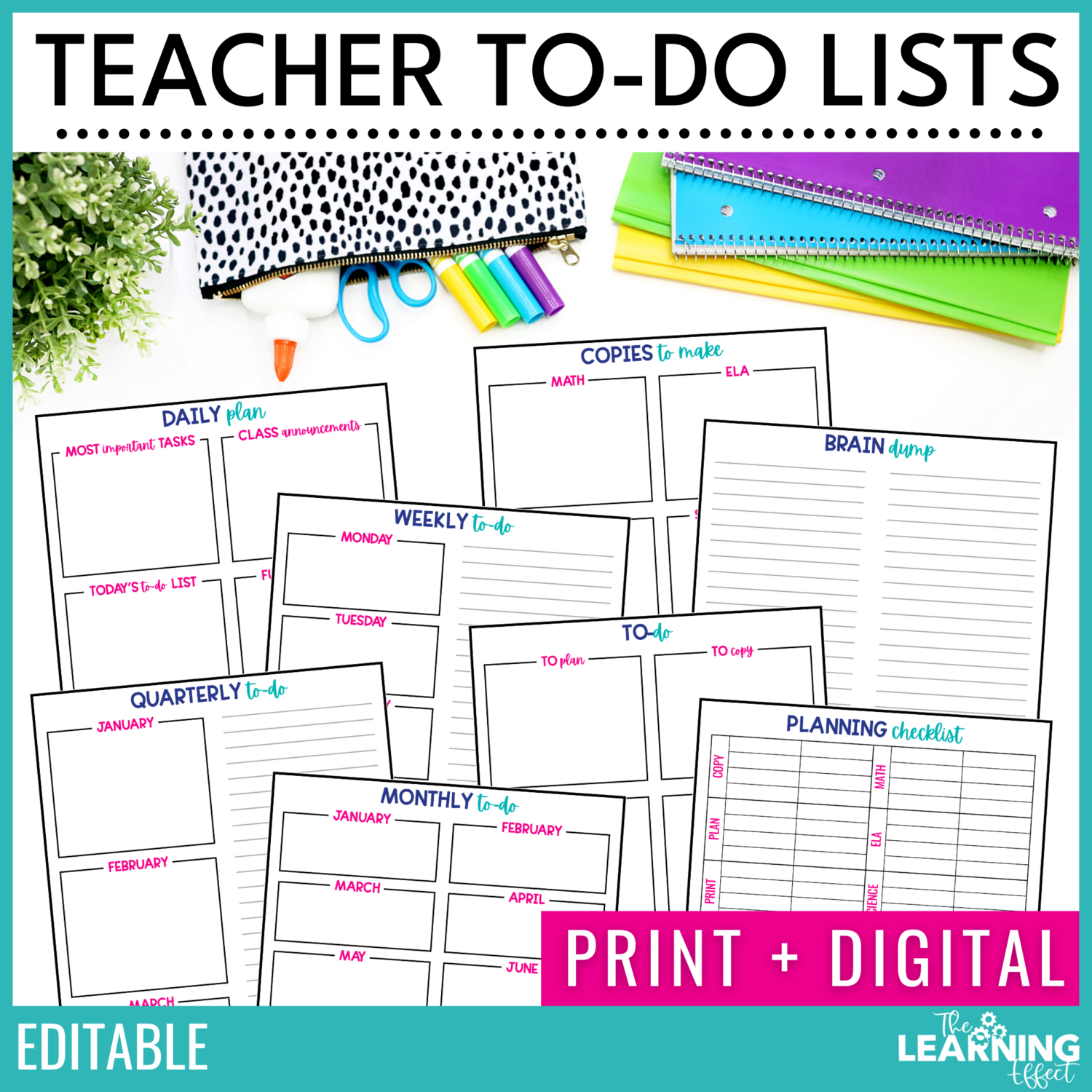 Teacher To-Do Lists, Notes, and Checklists | Editable Printable and Digital
