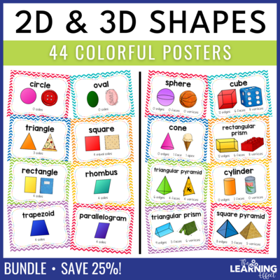 2D and 3D Shapes Objects Posters BUNDLE | Real Life Math Visuals and Vocabulary