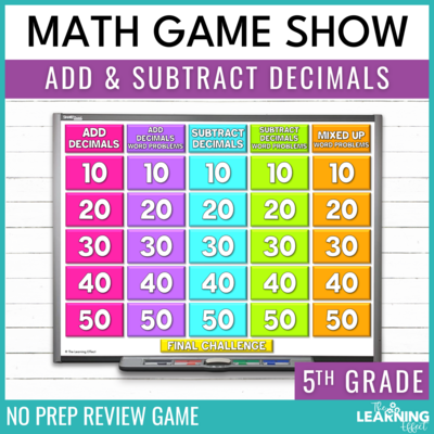 Adding and Subtracting Decimals Game Show | 5th Grade Math Test Prep Activity