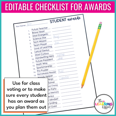 End Of The Year Student Awards Editable Templates