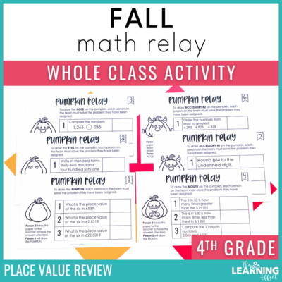 Fall Math Game for 4th Grade | Relay Review Activity | Place Value