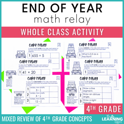 End of the Year Math Game for 4th Grade | Relay Review Test Prep Activity