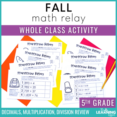 Fall Math Game for 5th Grade | Relay Review Activity | Decimals Multiplication