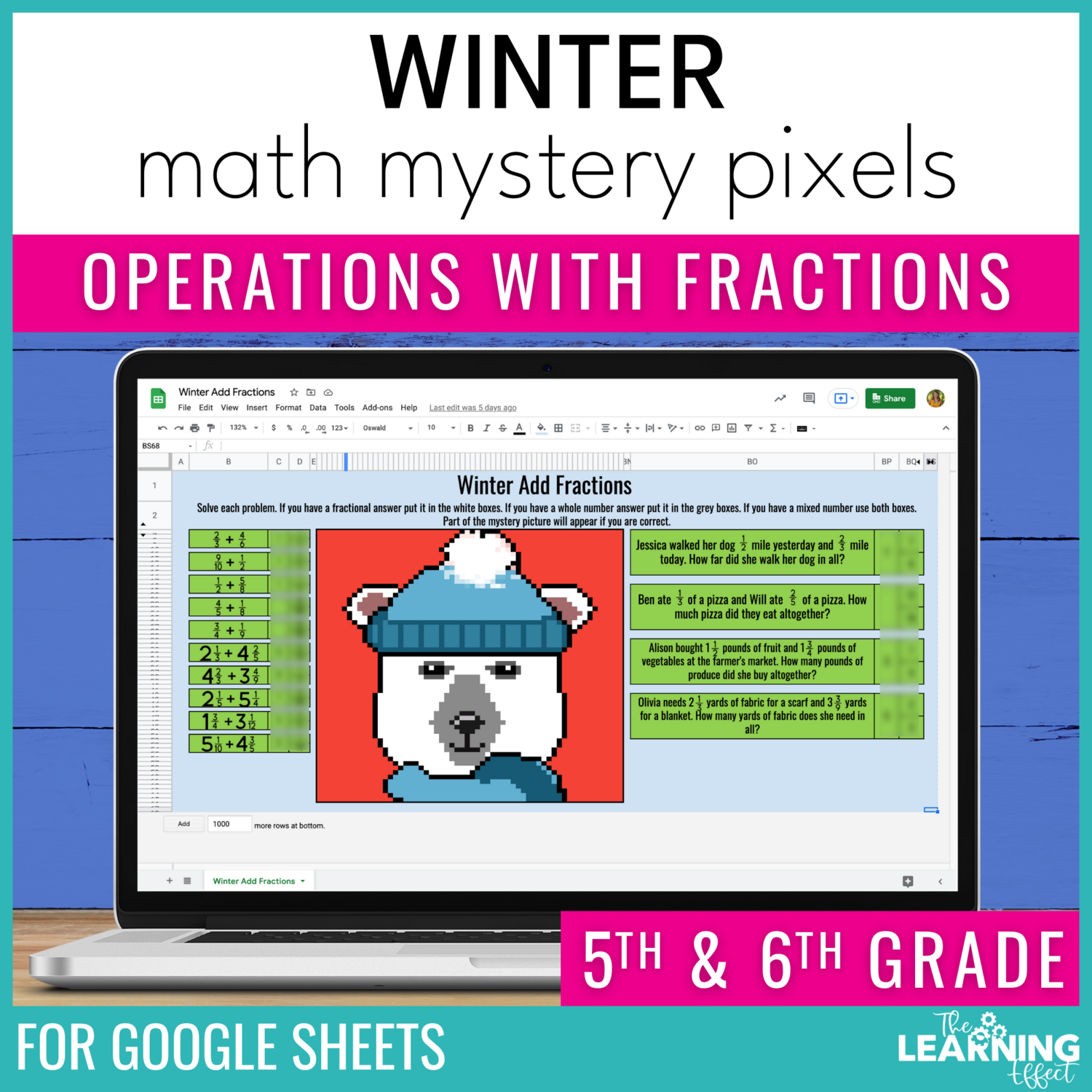 Winter Math Activities Digital Mystery Pixel Art Google Sheets