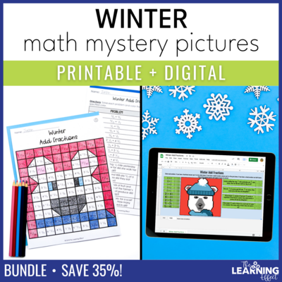 Winter Math Activities Mystery Picture & Pixel Art BUNDLE | Print + Digital