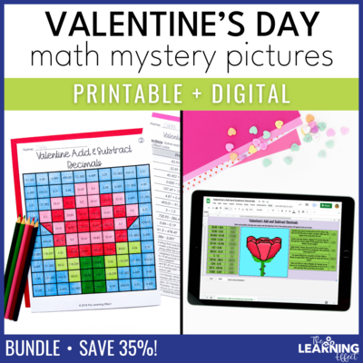 Valentine's Math Activities Mystery Picture and Pixel Art BUNDLE | Print + Digital