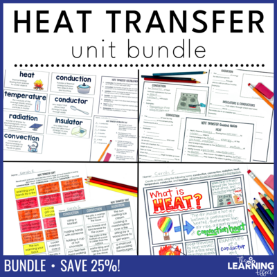 Heat Transfer Science BUNDLE | Lesson Vocabulary Activities Worksheets