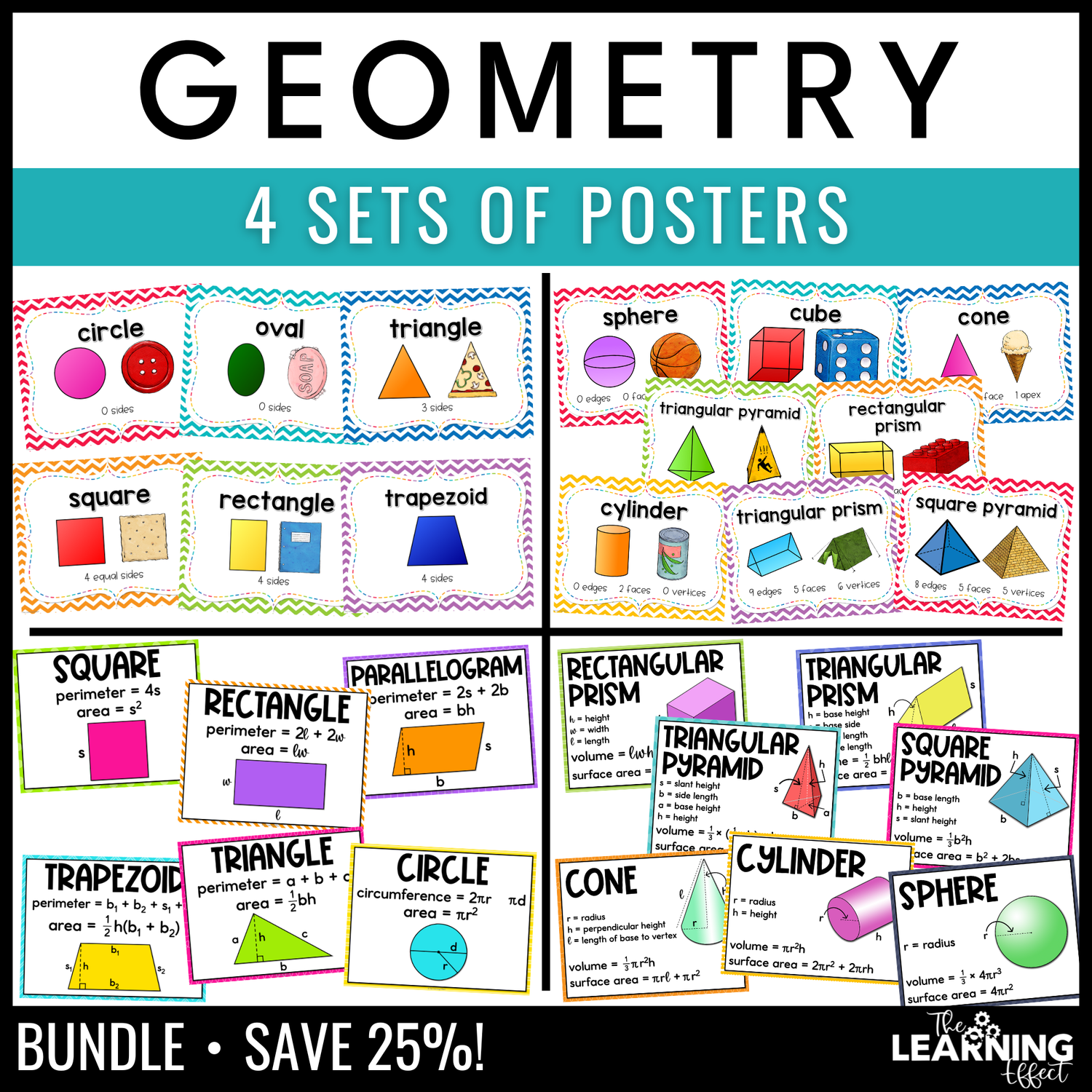 Geometry posters bundle | 2d & 3d shapes area perimeter volume anchor charts