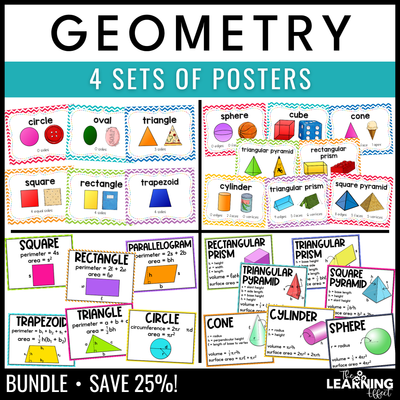Geometry posters bundle | 2d & 3d shapes area perimeter volume anchor charts