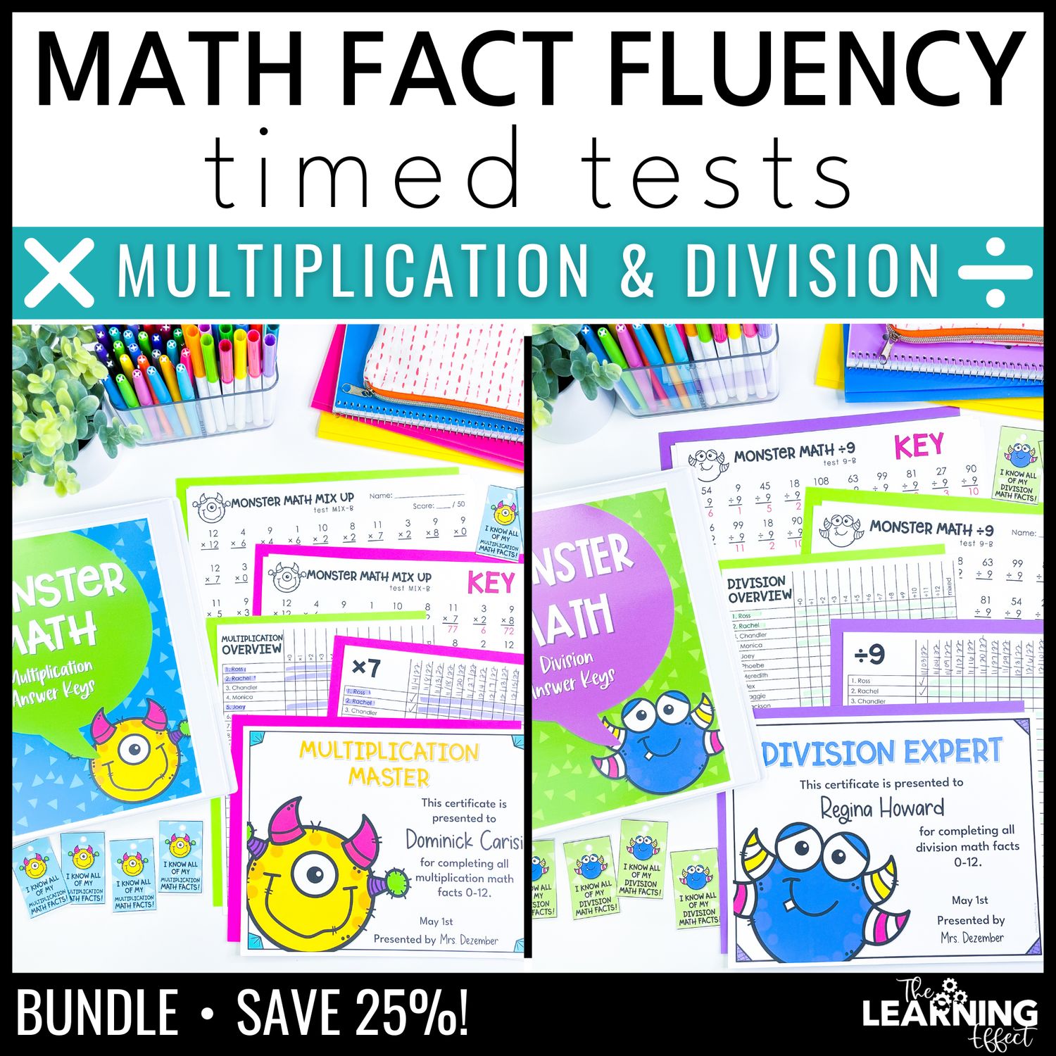 Math fact fluency multiplication and division timed tests practice worksheets