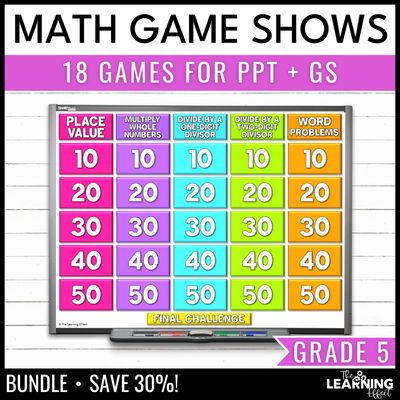5th grade math game show bundle | all standards test prep review activities