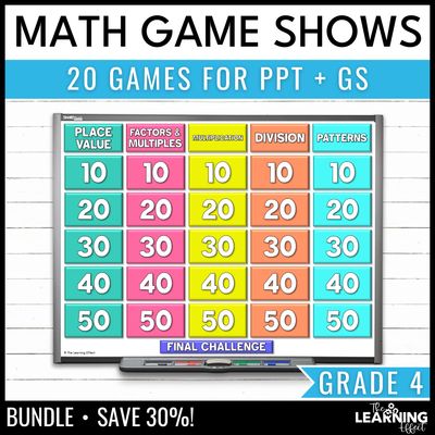 4th grade math game show bundle | all standards test prep review activities