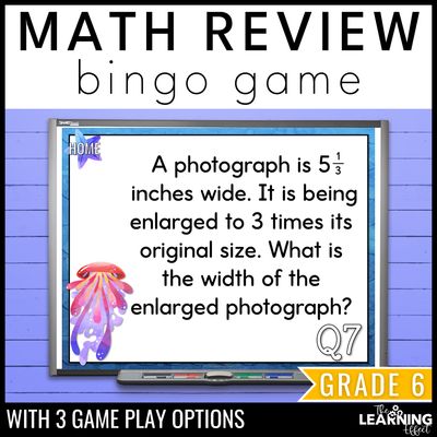 6th grade math spiral review bingo game | end of year test prep activity