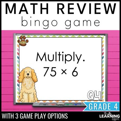 4th grade math spiral review bingo game | end of year test prep activity