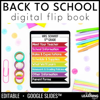 Back to school digital google slides flip book template | parent information
