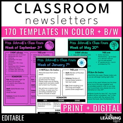 Classroom newsletter templates editable | weekly or monthly parent communication