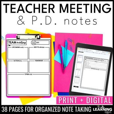 Teacher meeting notes | professional development notes | plc staff committee rti