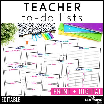 Teacher to do lists notes checklists | editable templates for organization