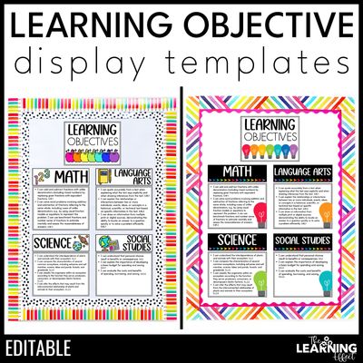 Learning objectives display | editable learning targets for bulletin board
