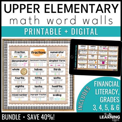 Upper elementary math word walls bundle | printable vocabulary cards & digital