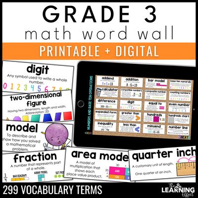 3rd grade math word wall | printable vocabulary cards and digital google slides