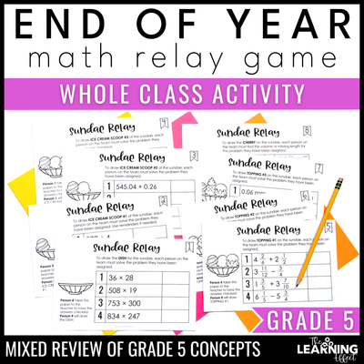 End of the year math game for 5th grade | relay review test prep activity