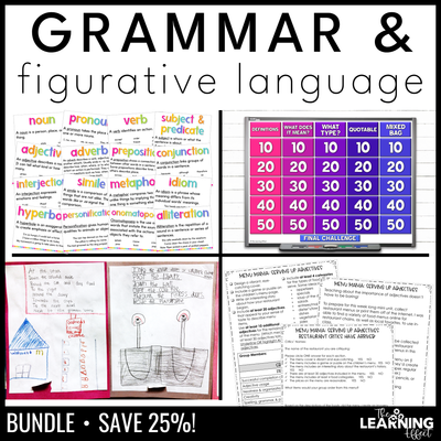 Grammar and figurative language resources bundle | posters game activities