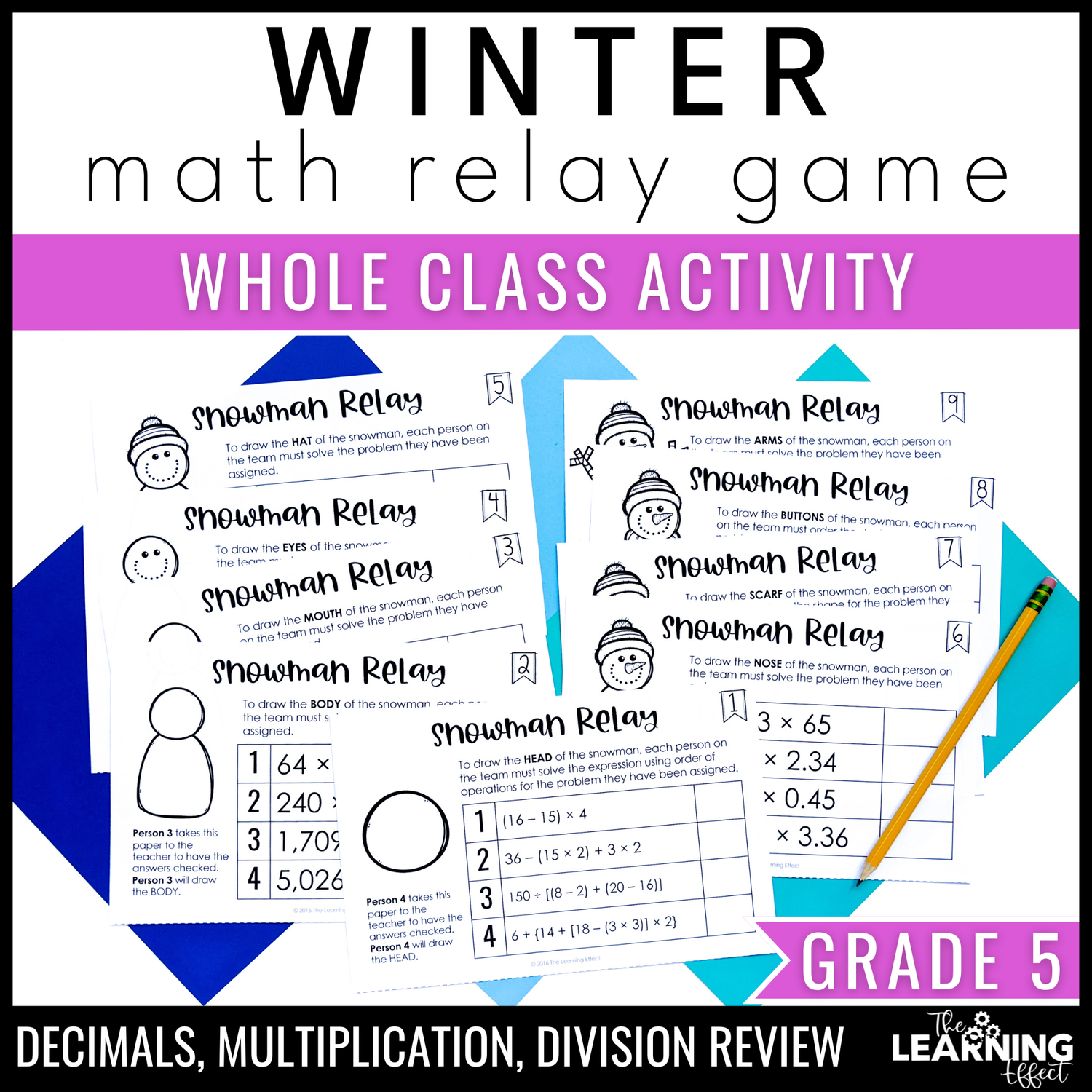 Winter math game for 5th grade | relay review activity | decimals