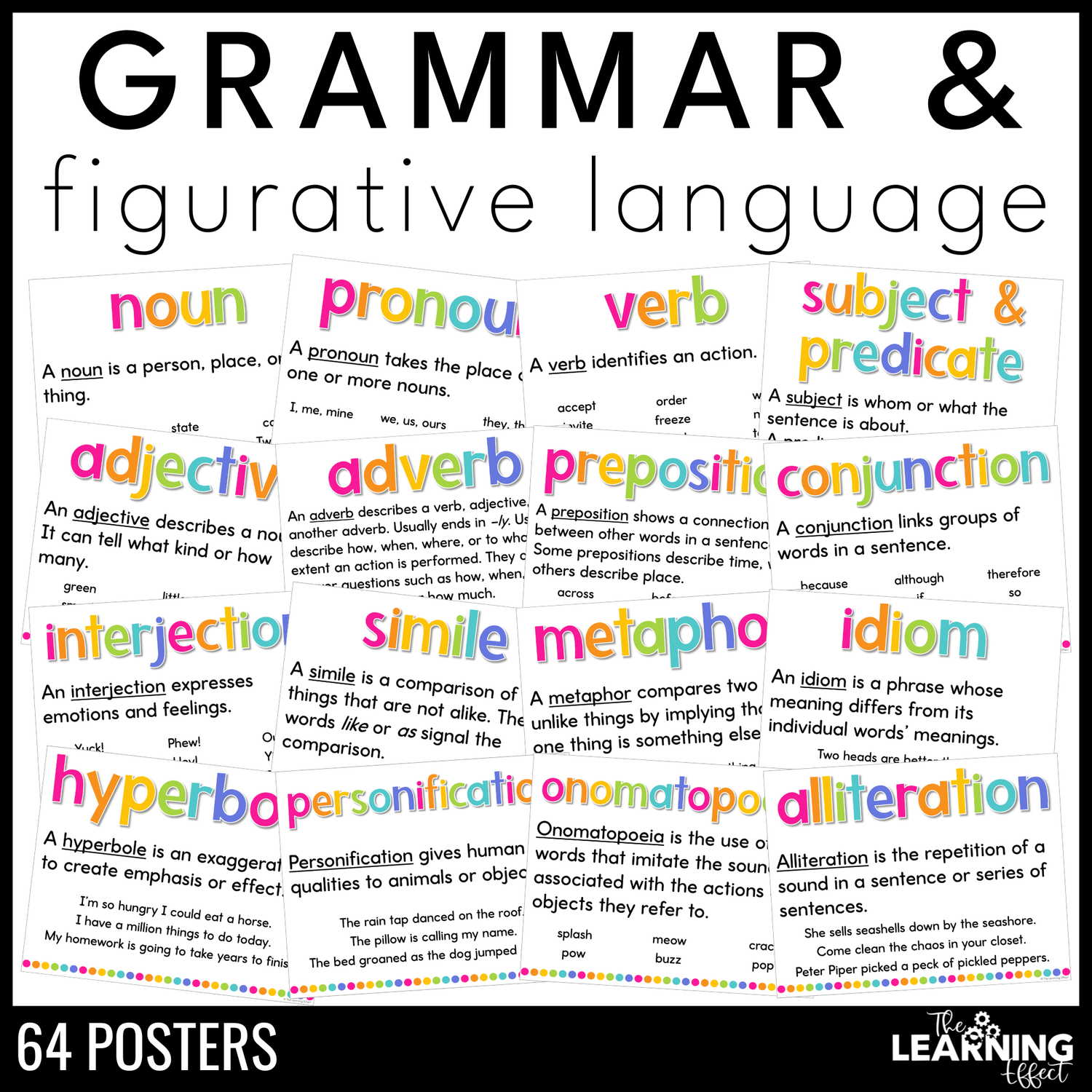 Grammar & figurative language posters | parts of speech anchor charts word wall