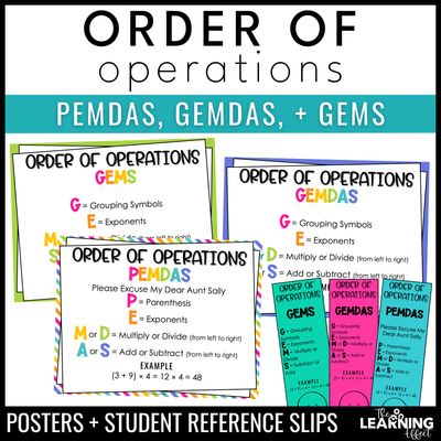 Order of operations math posters | pemdas gemdas gems anchor charts