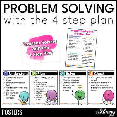 Math problem solving strategies anchor chart posters