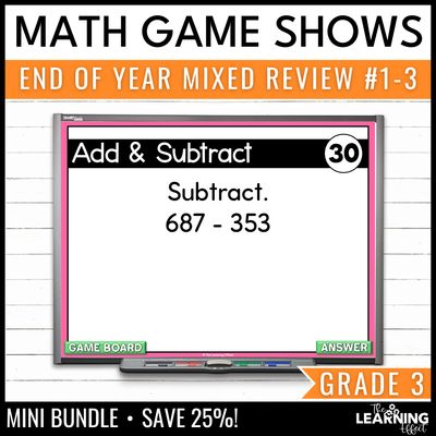 3rd grade math spiral review #1-3 game shows | end of year test prep activities