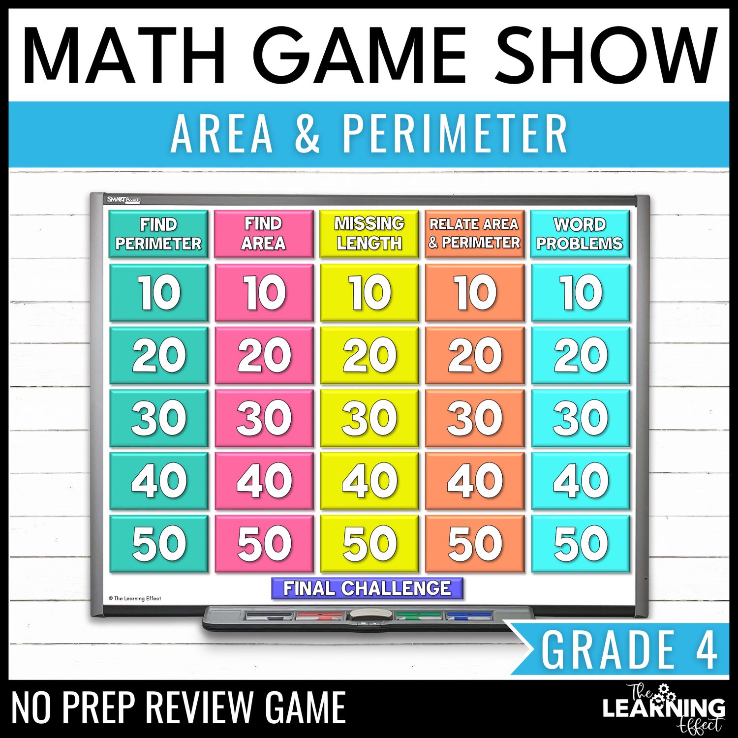 Area and perimeter game show | 4th grade math review test prep activity