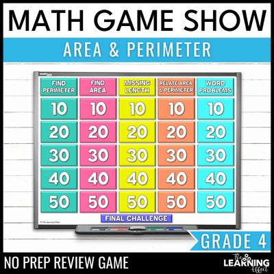 Area and perimeter game show | 4th grade math review test prep activity